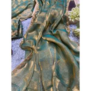 Sari Tradicional de Diseño para Fiestas con Borde de Encaje Moti para Ocasiones Festivas - Product Image 1