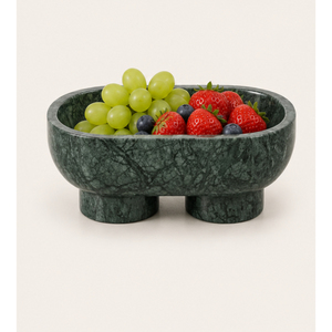 Bol ovale de luxe en marbre vert sur piétement, plateau à fruits en pierre naturelle, centre de table moderne pour table basse, décoration intérieure - Product Image 6
