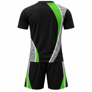 Conjunto de Uniforme de Fútbol Personalizado Negro y Verde, Manga Corta, 100% Poliéster, Secado Rápido, con Pantalones Cortos a Juego - Product Image 2