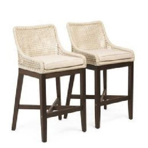 Teak <b>wood</b> bar <b>stool</b> with rattan accents; smooth, durable finish; suitable for indoor or outdoor use. - Product Image 2