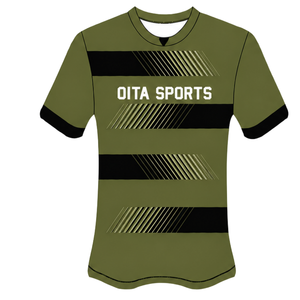 Ensemble short et maillot de rugby vert olive et noir, manches courtes, col rond, uniforme d'équipe rayé, personnalisable, respirant, pour l'entraînement et la performance - Product Image 3