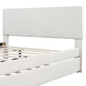 Letto matrimoniale imbottito in tessuto di lino con testiera a motivo mattoni, beige, con letto estraibile singolo XL (Vecchio SKU SF00000) - Product Image 5