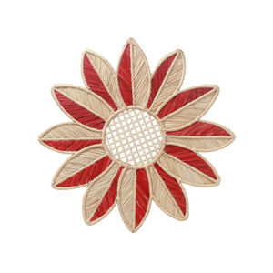 Set de table rond en raphia tressé fait main, écologique, bicolore bordeaux et rose, style bohème, vente en gros - Product Image 4