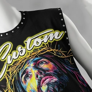 Débardeur personnalisé à motif graphique et strass, 100 % coton jersey, sans manches, imprimé, unisexe, streetwear, mode, OEM, séchage rapide - Product Image 5