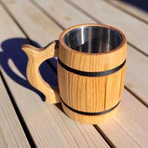 Chope à bière en bois personnalisée avec insert en acier inoxydable, chope en bois faite à la main, cadeau pour homme, cadeau rustique pour les amateurs de bière - Product Image 6