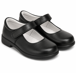 Zapatos de Piel con Velcro para Niñas de 7 a 13 Años, Negros, Primavera-Otoño, Punta Cerrada, Acabado Brillante, Plantilla Acolchada, Tela de Algodón - Product Image 3
