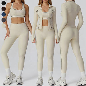 Conjunto Deportivo de 3/4 Piezas para Mujer, Ecológico, Transpirable, Pantalones de Cintura Alta con Cordón Ajustable de Spandex/Poliéster, Top Deportivo sin Mangas - Product Image 2