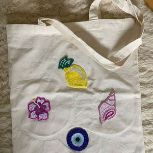 Bolsa de Mano de Lona de Algodón con Cuentas de Lujo con Diseño de Vida Marina, Hecha en India, Ecológica, Reutilizable, Bolsa de Hombro de Viaje, Proveedor Mayorista - Product Image 1