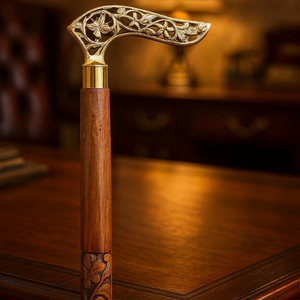 Natural Wooden Eco-Friendly Polished Brass Handle Rustic Modern Walking Sticks Canes for Gifts - Product Image 1