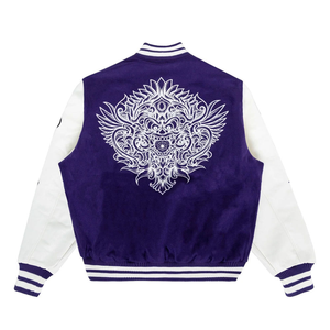 Trending Y2K <b>Men</b>’s Satin Varsity <b>Jacket</b> – <b>White</b> Piping, Retro Script Embroidery, and Oversized Baggy Fit - Product Image 5