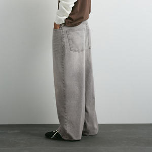 Jeans de Mezclilla para Hombre, 100% Algodón, Ecológicos, Transpirables, Cintura Media, Corte Regular, Pierna Ancha, Cinco Bolsillos, Presillas para Cinturón, Cierre de Cremallera, Color Gris - Product Image 4