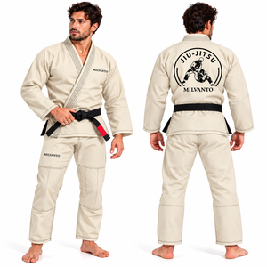 Uniforme de Jiu Jitsu Brasileño BJJ Personalizado Color Crema, 450 GSM, Tejido Perlado, Kimono de Judo para Entrenamiento y Competencia de Artes Marciales, OEM ODM - Product Image 1