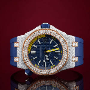 Reloj de Lujo con Incrustaciones de Moissanita para Hombre, Estilo Hip Hop |   Reloj automático con correa de caucho azul |   Reloj Deportivo con Diamantes Incrustados - Product Image 1