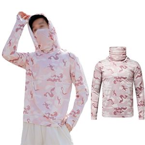 โรงงาน OEM ผลิตภัณฑ์โพลีเอสเตอร์ 100% ป้องกันแสงแดด UPF 50 แห้งเร็ว ระบายอากาศได้ดี ผ้าบางพิเศษ พิมพ์ลาย ไอซ์ซิลค์ เสื้อฮู้ดดี้ผู้ชายไซส์ใหญ่สำหรับฤดูร้อน - Product Image 1