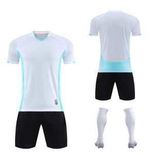 Men's White Blue V-Neck Soccer Jersey Set Short Sleeve Moisture Wicking Football Kit Uniform All Seasons Adult Regular Fit - Product Image 1