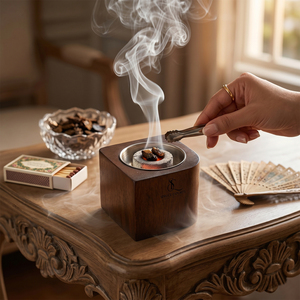 Modern Wooden <b>Bakhoor</b> Burner Unique Leaf Shape Arabic <b>Oud</b> Incense Holder Block With Removable Silver Metal Cup For Incense Use - Product Image 6