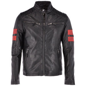 Chaqueta de Cuero Genuino Negra para Hombre, Estilo Vintage, de Motociclista, Acolchada, de Piel de Cordero, Prenda Exterior de Moda, Personalizada OEM - Product Image 1
