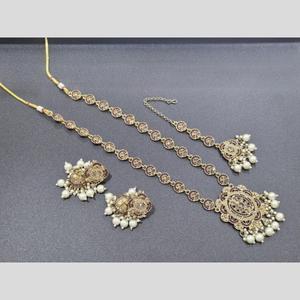 Gold Plated Long Necklace <b>Set</b> with Crystal Stone and <b>Pearls</b> 11714301MR Elegant Fine Jewelry <b>Set</b> - Product Image 1