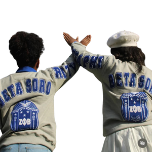 Sudadera Zeta Phi Beta con Diseño de Chenille en la Espalda, Color Gris Jaspeado, para Mujer, con Letras Griegas Bordadas, Cuello Redondo, Premium - Product Image 6