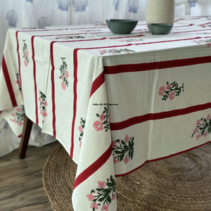 Handblock Printed Floral Cotton Indian <b>Tablecloth</b> Handmade Modern Dining Tablecover Linen Decor - Product Image 6