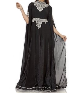 Abaya Casual de Poliéster Verde con Cuentas para Mujer, Larga hasta el Suelo, Manga Larga, Cuello Alto, Modesta, para Fiesta de Noche, Tallas Grandes, con Bordado - Product Image 3