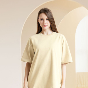 T-shirt en coton épais 300g pour hommes et femmes, couleur unie, col rond oversize, manches courtes, coupe ample et épaules tombantes - Product Image 1