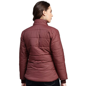 Women's Burgundy <b>Quilted</b> <b>Jacket</b> With Fur Trim Hood Full Sleeve Winter Coat Zipper Closure Standard Thickness - Product Image 6