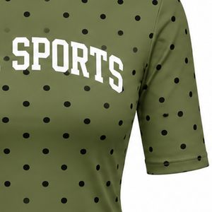 Olive Green Polka Dot Women <b>Mock</b> <b>Neck</b> Short Sleeve T Shirt Slim Fit Stretch Casual Printed <b>Top</b> Fashion Summer Wear Wholesale - Product Image 5