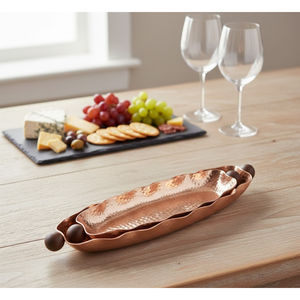 Bandeja ovalada de metal con acabado de cobre martillado, hecha a mano, bandeja para servir, plato de metal para servir, accesorio de vajilla, precio de fábrica - Product Image 1