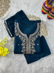 All Season Special Roman Silk with Beautiful Embroidery S TO 3XL Size Tailor Maid <b>Three</b> Piece Salwar Suit / Kurta Set From SIE - Product Image 3