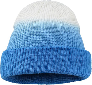 Gorro de Punto Unisex con Bloques de Color en Degradado Azul y Blanco, Gorro Casual de Invierno, Talla Adulto 56-58CM - Product Image 1