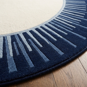Modern Oval Sunburst Handmade <b>Tufted</b> <b>Rug</b> Navy Blue and Ivory Area Carpet - Product Image 3
