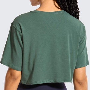 Top Corto de Yoga para Mujer, Elegante y Holgado, Tejido de Algodón Elástico y Cómodo, Sostenible, Informal, con Logotipo Frontal, Tejido de Punto de Alta Calidad - Product Image 4