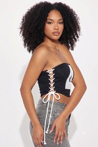 Women's Strapless <b>Mesh</b> <b>Crop</b> <b>Top</b> Custom Graphic Print Jersey Athletic Inspired women's shirt Lace Side Bandeau <b>Top</b> Boutique Style - Product Image 3