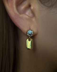 Boucles d'oreilles pendantes Ear Climbers avec diamant rond de laboratoire, en or massif 14 carats, bijoux raffinés pour cadeau de mariage pour petite amie - Product Image 1