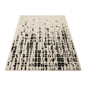 Tapis d'appoint en laine douce et moelleuse, tuftés à la main, à motifs abstraits noirs à carreaux et textures géométriques en grille, sur mesure, pour grossistes et fabricants - Product Image 2