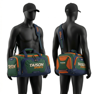 Bolsa Deportiva de Fútbol para Hombre de Poliéster 600D de Primera Calidad, Diseño de Paneles en Verde, Azul Marino y Naranja, Logotipo Personalizado Impreso, Bolsa de Viaje y Gimnasio Resistente - Product Image 1