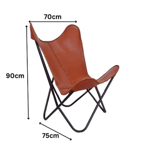 Chaise papillon antique en bois massif pour salon, cuir blanc, poches marron, MARWAR EXPORTS, meubles élégants - Product Image 2