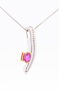 Minimalist 925 Silver Pendant <b>Necklace</b> With <b>Ruby</b> And Diamond Accents Rhodium Plated Box Chain Unisex Everyday Wear - Product Image 2