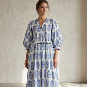 Beautiful floral Cotton Block Printed dress Dress For Casual wear Hand Block Printed Dress - Product Image 1