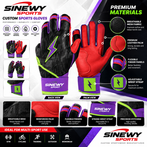 Mens Woven Polyester Cotton Heavy Duty Leather Baseball Batting Gloves Right Hand XXL Breathable Quick Dry <b>Hook</b> Loop Closure - Product Image 6