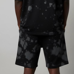 <b>Men</b> 2 Piece Casual Set T-Shirt and Drawstring Shorts <b>Black</b> <b>Tie</b> Dye Print Summer Outfit Breathable Knitted Cotton - Product Image 2