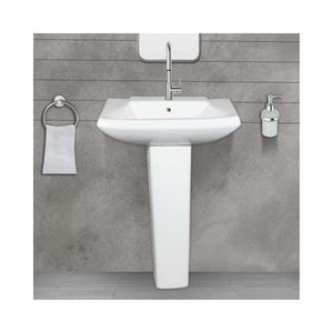 Elegante lavabo de cerámica con pedestal para lavandería, lavabo de baño de 580x410x840mm, lavabo de porcelana para lavar ropa, conjunto Truella - Product Image 4