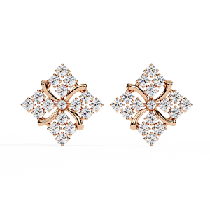 Boucles d'oreilles clous losange – Diamants de laboratoire CVD géométriques en grappe de 0,77 carat, en or rose massif 10K 14K 18K avec tiges en spirale - Product Image 1