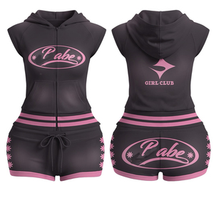 Two Piece Quick Dry Casual Summer Distressing Embroidery <b>Knitted</b> Polyester/Cotton Sweatsuit Zip-Up Hoodie Shorts Jacket <b>Set</b> Men - Product Image 1