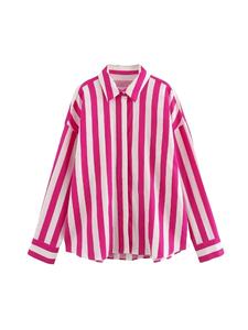 BabYoung Summer Fashion Woman Blouses Rose <b>Red</b> Stripe Turn Down Collar Long Sleeves Single-Breasted Female Casual Shirts - Product Image 3