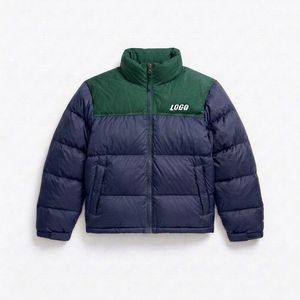 Men's <b>Red</b> <b>Hooded</b> Puffer <b>Jacket</b> with Gray Color Blocking Zipper Closure Windproof Summer Casual Outerwear - Product Image 3