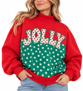 Custom <b>Women's</b> <b>Christmas</b> Mock Neck <b>Sweatshirt</b> Dress Oversized Holiday Pullover with Polka Dot Bottom and logo Cozy Winter Casual - Product Image 1