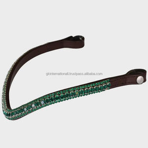 Genuine Leather Horse Brow Band With Emerald Green Crystals Latest Quality Black <b>Padded</b> Leather brow band at <b>Cheap</b> Price - Product Image 4