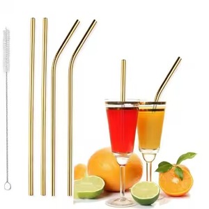 Metal <b>Drinking</b> <b>Straws</b> Set with Cleaning Brush Rose Gold Straight and Bent Styles <b>for</b> Bar Accessories - Product Image 3